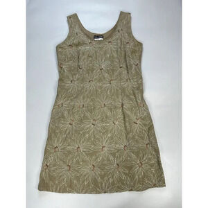Basil & Maude Anthropologie Dress Womens Medium Embroidered Floral Tan Mini Boho